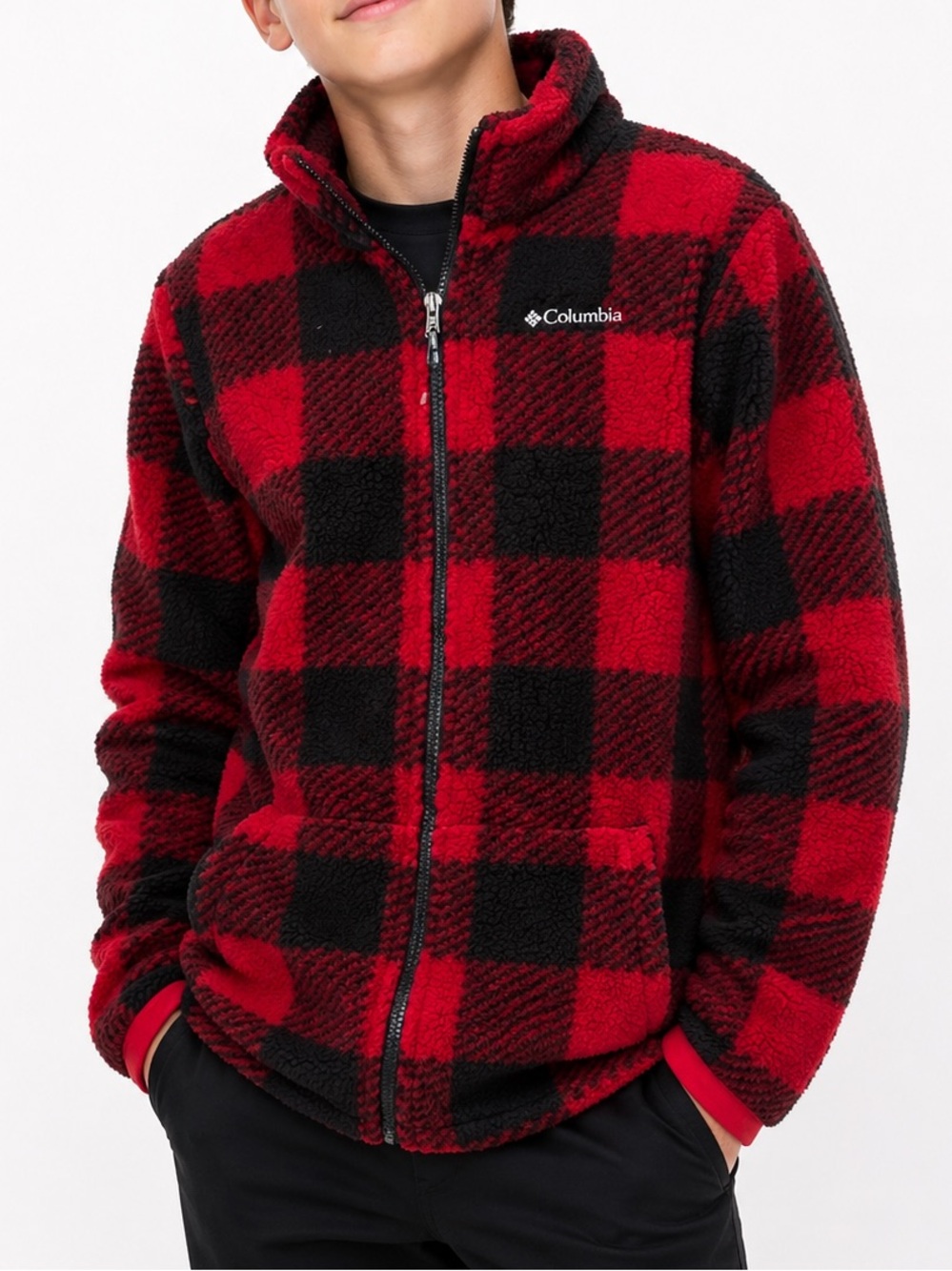 Columbia Red and Black Kids‎ Size XL Checkered Fleece Jacket